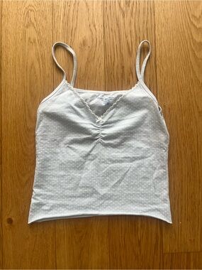 Blue & White Polka Dot Lace Bow Archie Cropped Tank – Brandy Melville